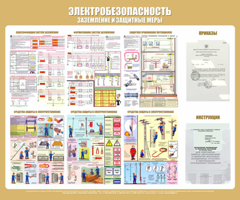 С24 Стенд электробезопасность (заземление и защитные меры) (1200х1000 мм, карманы, Прямая печать на пластик) - Стенды - Стенды по электробезопасности - магазин "Охрана труда и Техника безопасности"